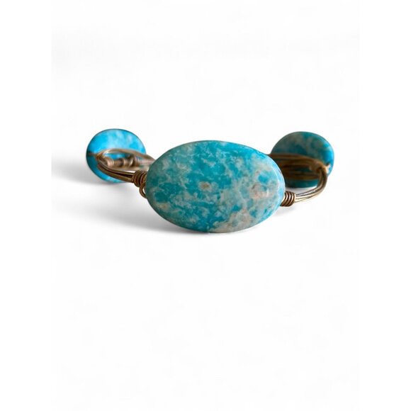 Turquoise Stone Wire-Wrapped Bracelet With Oval Beads & Adjustable Fit - Picture 4 of 4